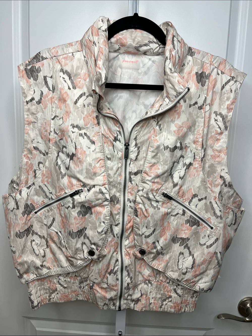 FP Movement by Free People Floral Zip-Front Vest - Peach, Gray & White